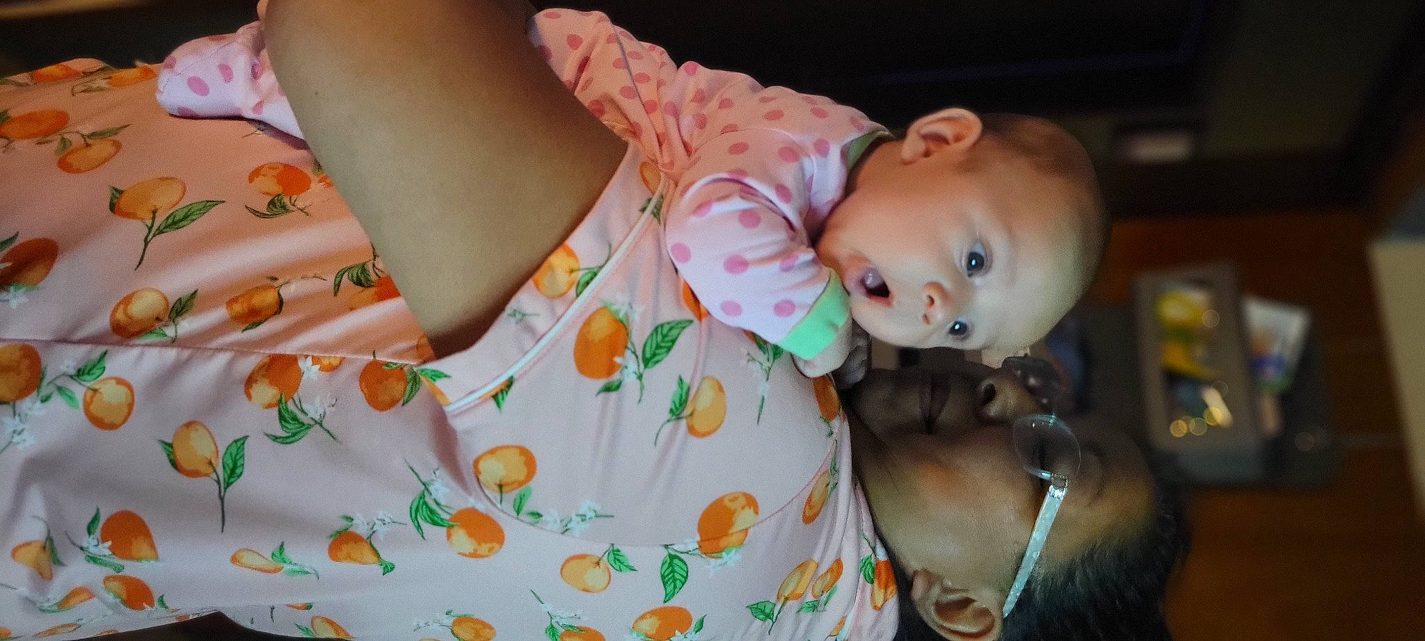 Sophia Rose is registered to the contest to win money with this photo: baby, baby_products, baby_toddler_clothing, child, dress, finger, fun, hand, happy, jewellery, mouth, nail, nose, orange, pattern, person, sitting, skin, sleeve, surprise