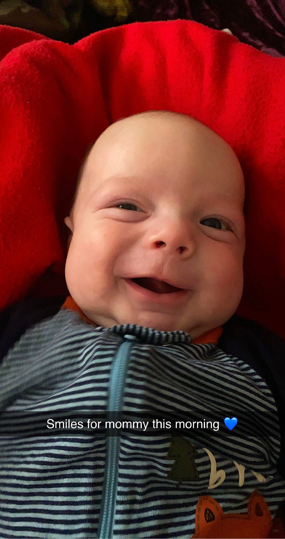Winston is registered to the contest to win money with this photo: baby, baby_laughing, baby_toddler_clothing, cheek, child, comfort, eye, eyebrow, facial_expression, happy, iris, lip, nose, outerwear, person, product, skin, sleeve, smile, textile