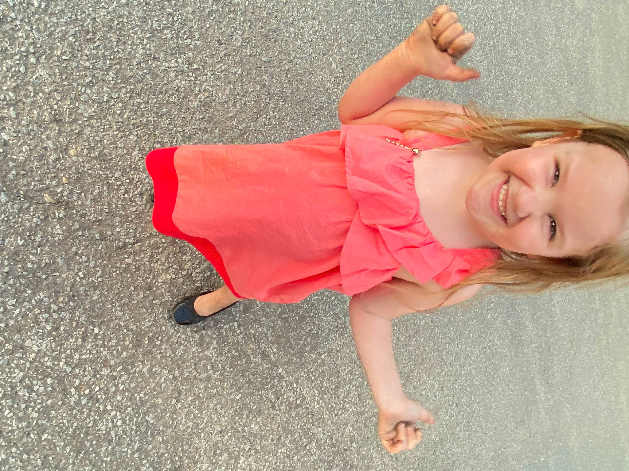 Aubriella joined the competition — help win amazing prizes! baby_toddler_clothing, dress, fawn, finger, floor, flooring, foot, fun, grass, happy, human_leg, joy, knee, leg, magenta, pattern, person, sitting, sleeve, smile