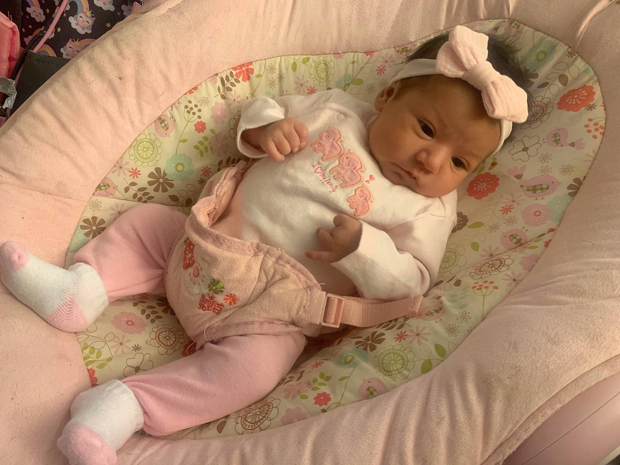 Athena Rose joined the competition — help win amazing prizes! baby, baby_products, baby_toddler_clothing, cheek, child, comfort, eye, human_leg, knee, lap, leg, linens, pattern, person, sitting, skin, sleeve, smile, textile, thigh