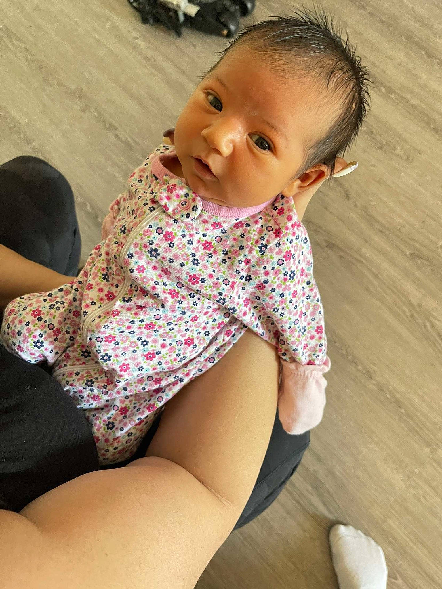 Athena Rose is registered to the contest to win money with this photo: baby, baby_toddler_clothing, chest, elbow, flooring, happy, head, human_leg, joint, knee, mouse, pattern, person, shoulder, sleeve, sportswear, thigh, toddler, trunk, waist