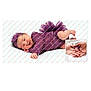 newborn, baby, infant, purple_outfit, headband, sleeping, smiling, hands, adult_hands, white_background, portrait, cute, tenderness, child, studio_photo, lying_down, baby_clothing, soft_lighting, closeup, peaceful