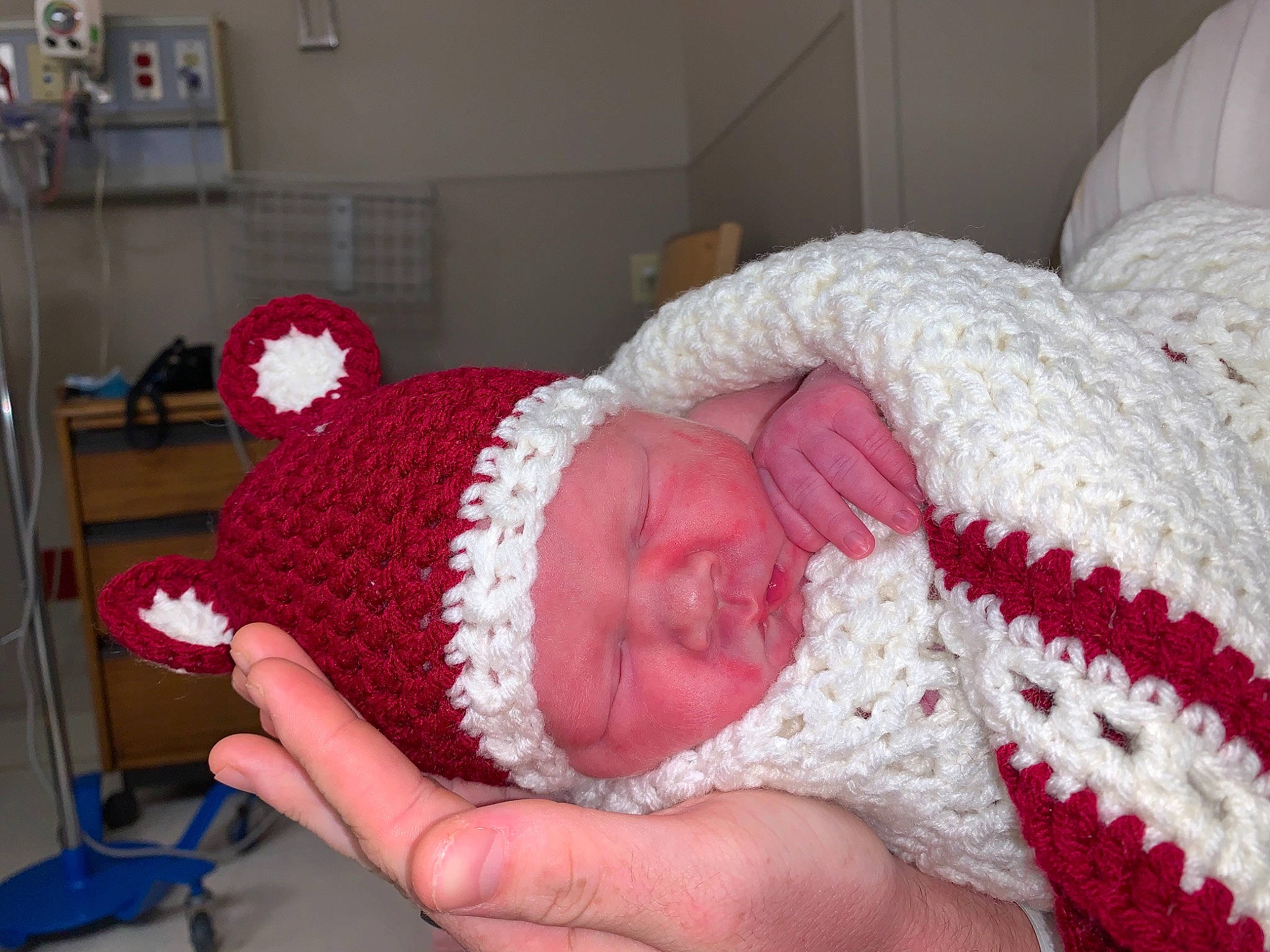 Ryan joined the competition — help win amazing prizes! cap, comfort, couch, craft, crochet, event, fashion_accessory, finger, fur, headwear, knit_cap, linens, magenta, person, pink, plush, red, stuffed_toy, textile, thread