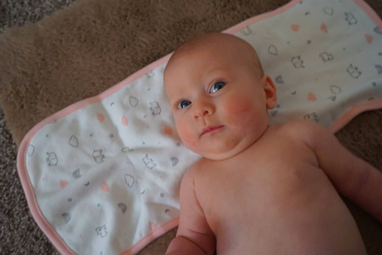 Nora joined the competition — help win amazing prizes! baby, cheek, child, head, linens, person, product, skin, textile, toddler