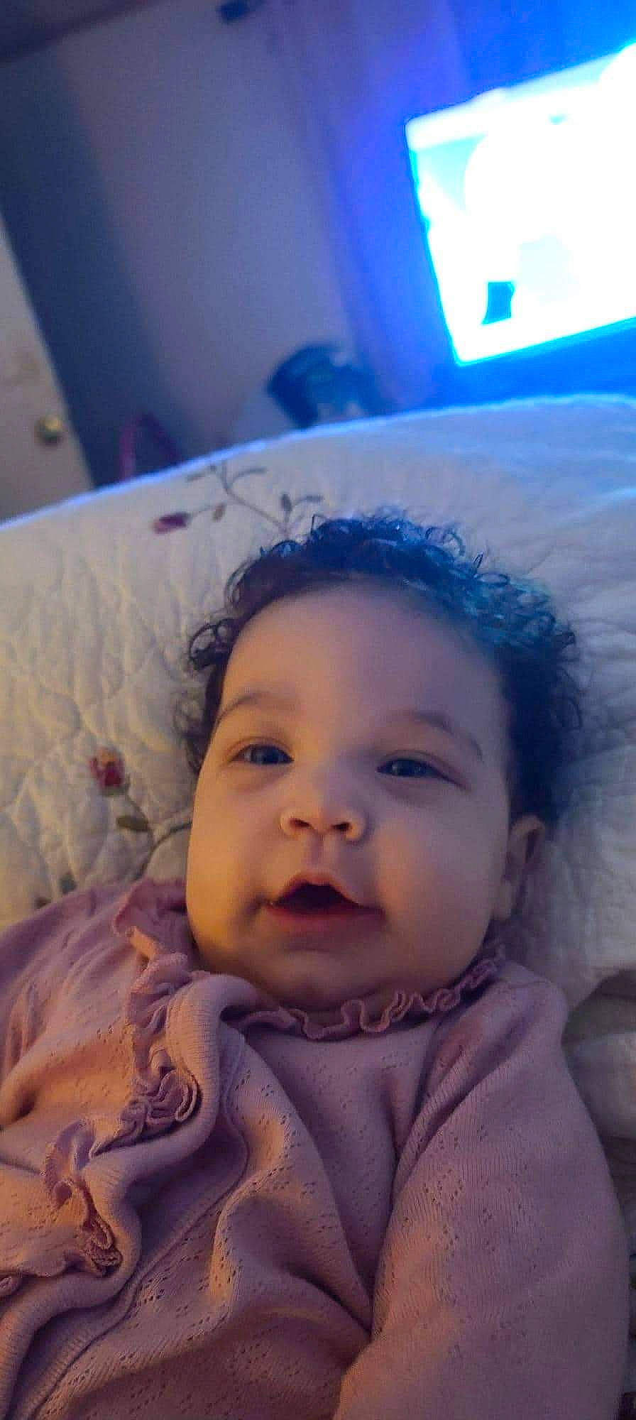 Karmen is registered to the contest to win money with this photo: baby, blue, cheek, chin, cloud, comfort, ear, eyebrow, eyelash, forehead, happy, iris, lip, mouth, neck, nose, person, purple, skin, smile