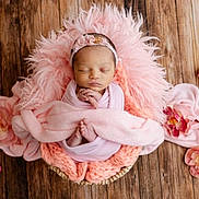 Kalayla Tapia is registered to the contest to win money with this photo: newborn, baby, sleeping, pink, blanket, basket, flower, headband, wooden_floor, cozy, soft, peaceful, infant, cute, portrait, wrapped, decorative, resting, child, toddler