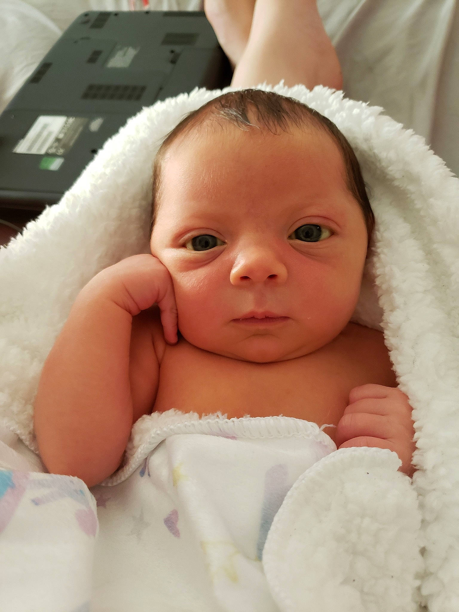 Paisley joined the competition — help win amazing prizes! baby, beauty, blanket, cheek, child, eye, eyebrow, face, hand, head, iris, linens, lip, mouth, muscle, nose, person, product, skin, textile