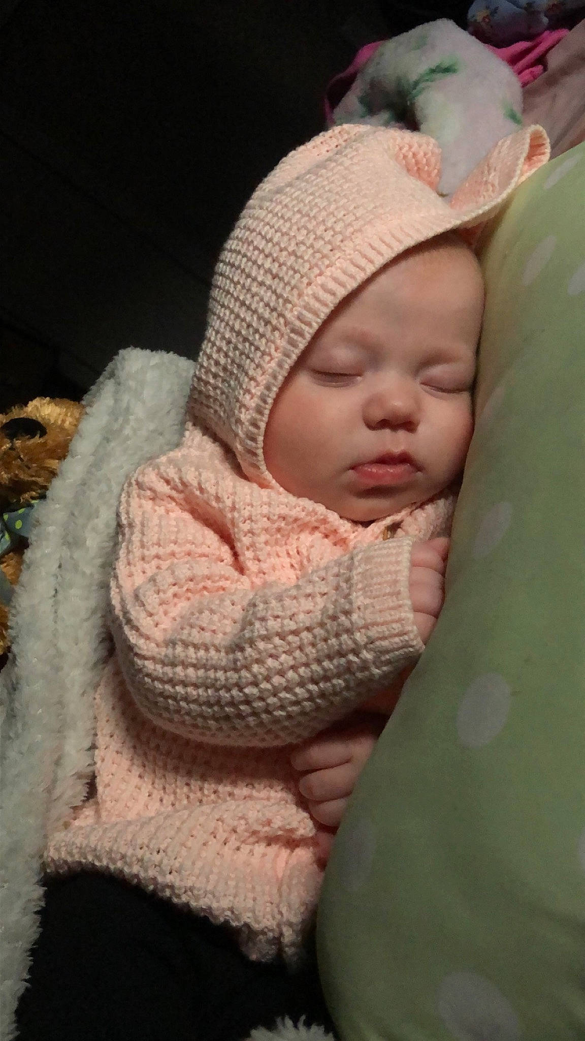 Aria is registered to the contest to win money with this photo: baby, baby_products, baby_safety, baby_sleeping, baby_toddler_clothing, beanie, cap, cheek, child, comfort, headwear, human_body, knit_cap, linens, pattern, person, sleeve, thumb, toddler, wool