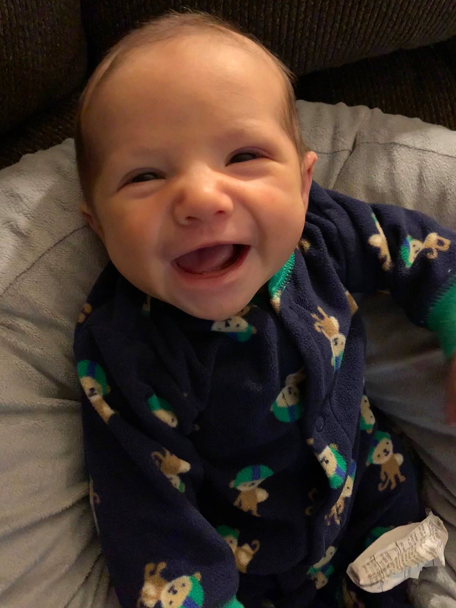Jaxen is registered to the contest to win money with this photo: baby, baby_laughing, baby_products, baby_toddler_clothing, cheek, child, chin, comfort, couch, eyebrow, facial_expression, iris, jaw, laugh, lip, mouth, person, skin, toddler, tongue