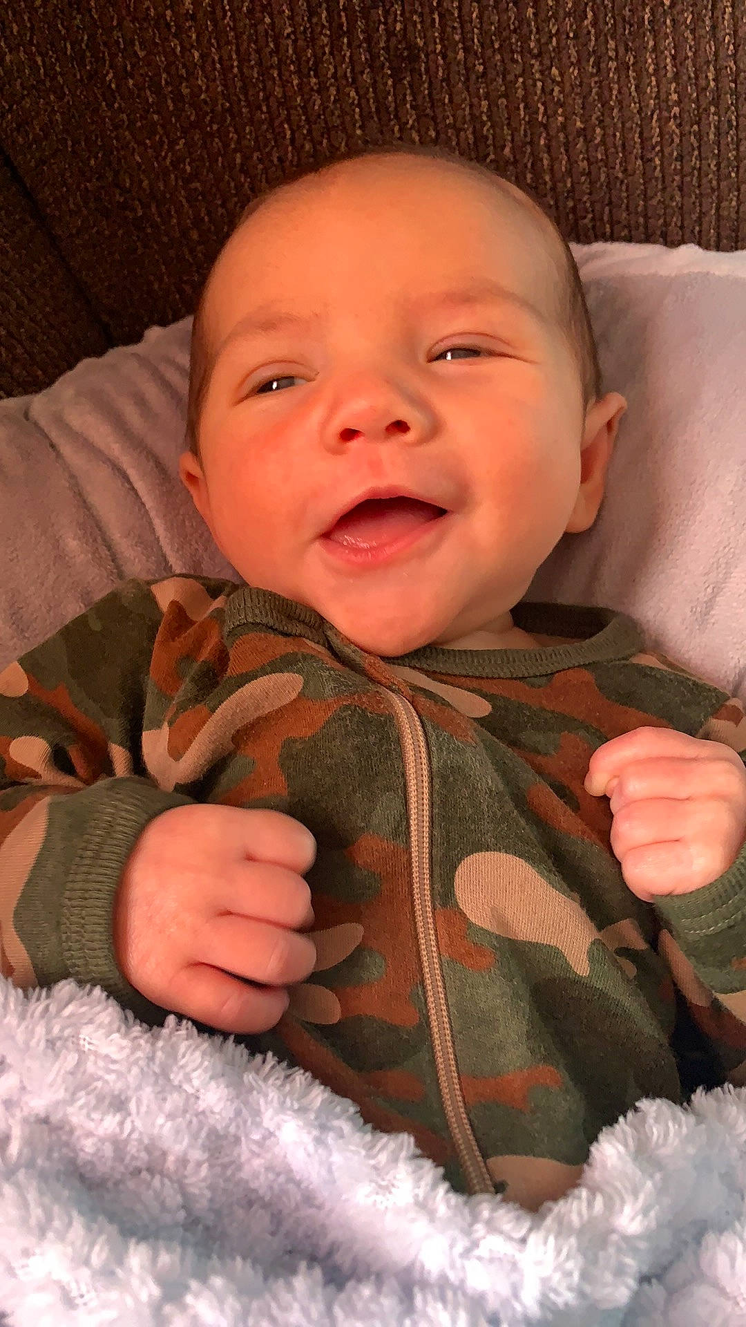 Jaxen is registered to the contest to win money with this photo: baby, baby_products, baby_toddler_clothing, cheek, child, comfort, eyebrow, finger, human, iris, laugh, linens, lip, nail, person, skin, textile, thumb, toddler, tooth