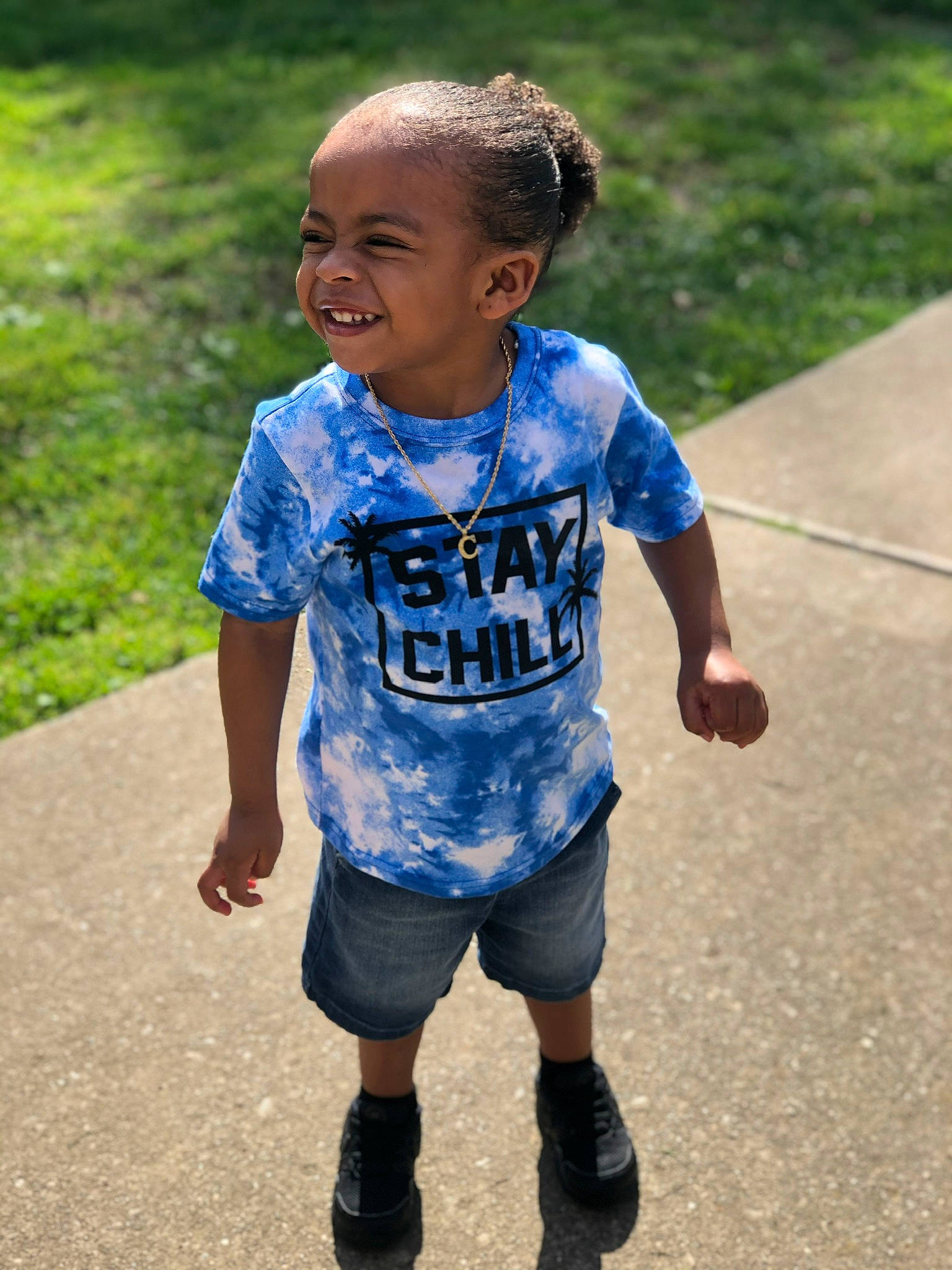 Cashmere joined the competition — help win amazing prizes! blue, child, cool, denim, facial_expression, footwear, fun, happy, head, jeans, joy, people, person, play, sleeve, smile, standing, summer, t_shirt, toddler