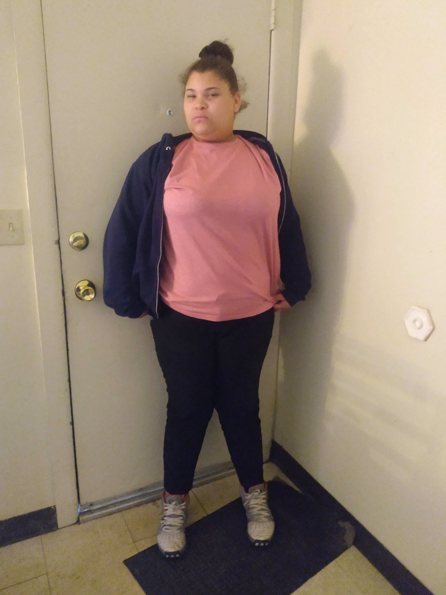 Zariah joined the competition — help win amazing prizes! active_pants, bag, elbow, electric_blue, flooring, fun, human_body, human_leg, knee, leg, magenta, person, room, sleeve, sneakers, sportswear, sweatpant, t_shirt, thigh, trunk