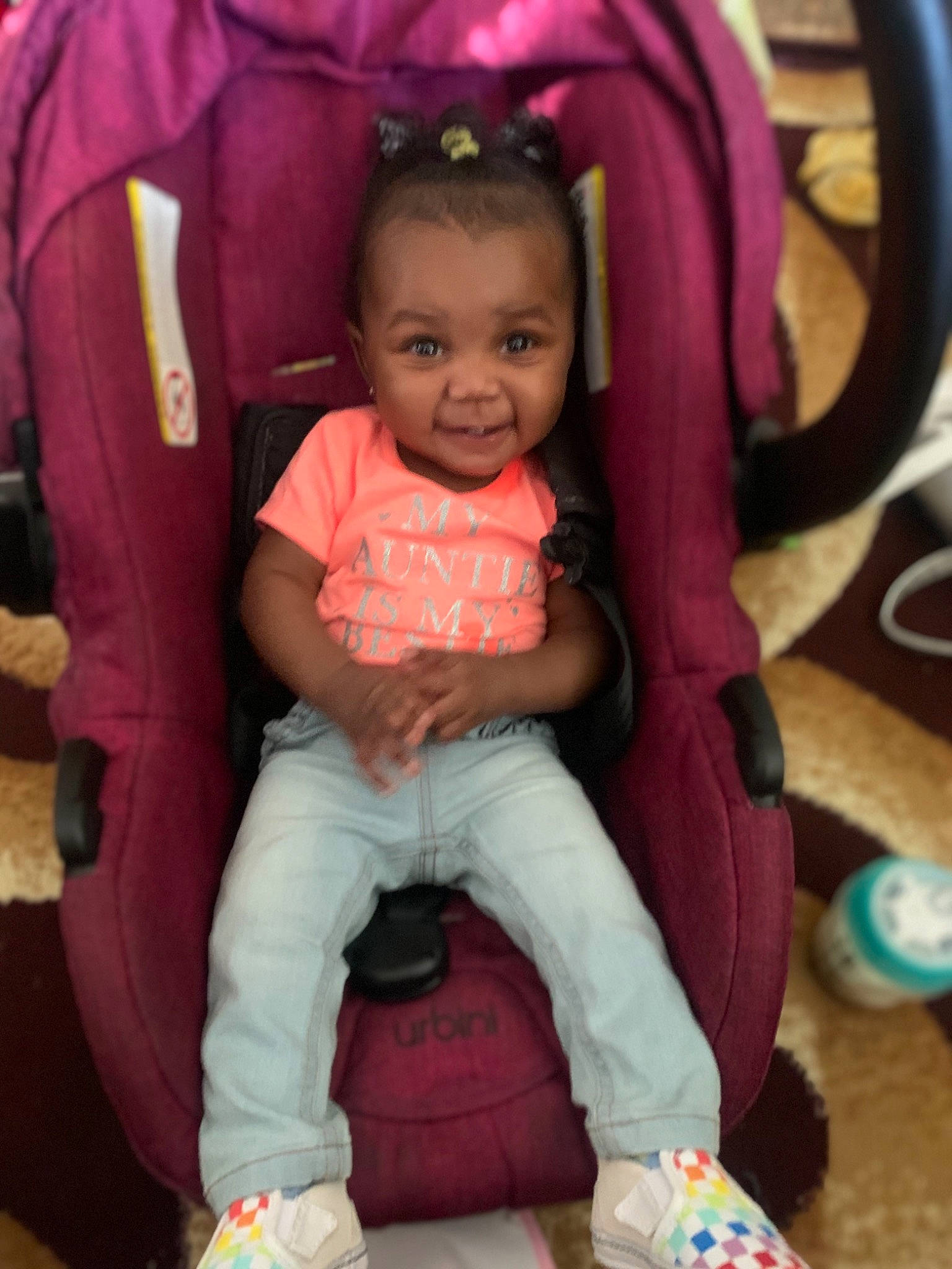 Kaelah joined the competition — help win amazing prizes! baby, baby_carriage, baby_toddler_clothing, cheek, chin, eye, face, hair, happy, head, iris, mouth, people, person, pink, purple, skin, sleeve, smile, toddler