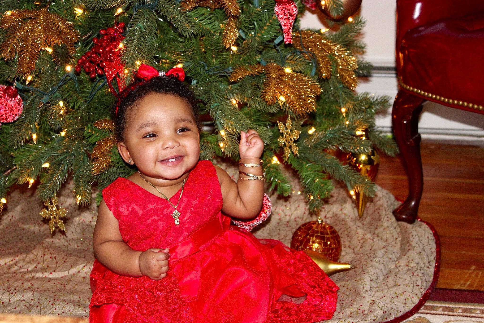 Eriana joined the competition — help win amazing prizes! child, christmas, christmas_decoration, christmas_eve, christmas_lights, christmas_ornament, christmas_tree, conifer, event, fir, holiday, holiday_ornament, interior_design, joy, person, pine_family, plant, smile, spruce, toddler