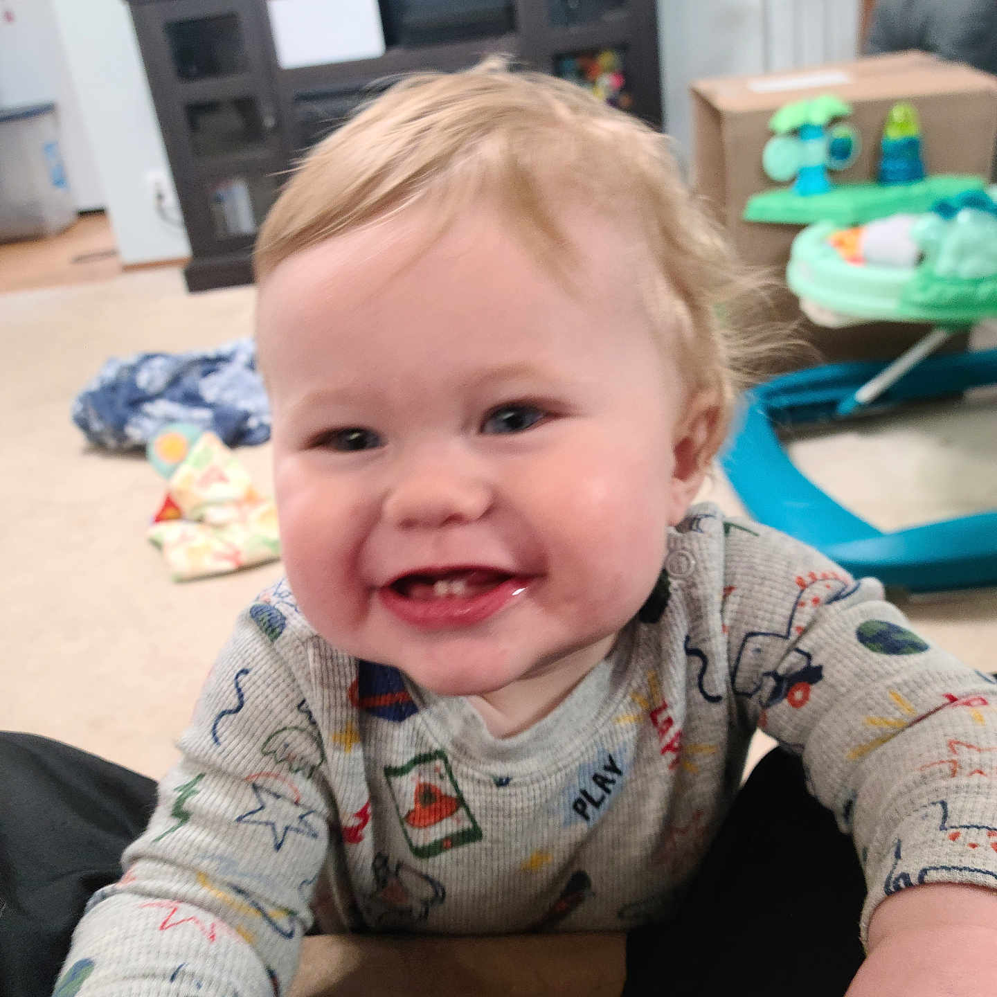 Grayson joined the competition — help win amazing prizes! architecture, baby, building, computerhardware, couch, electronics, face, furniture, happy, hardware, head, indoors, livingroom, monitor, person, photography, portrait, room, screen, tv