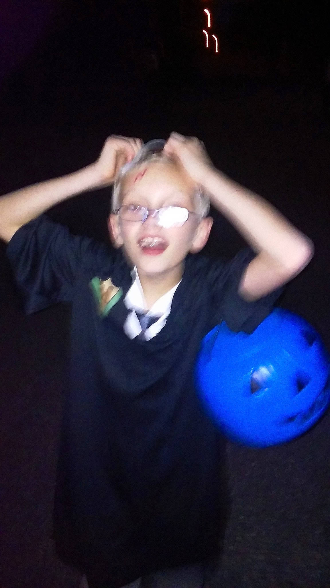 Gregory joined the competition — help win amazing prizes! blue, clothing, dress, fun, girl, glasses, lighting, person, smile