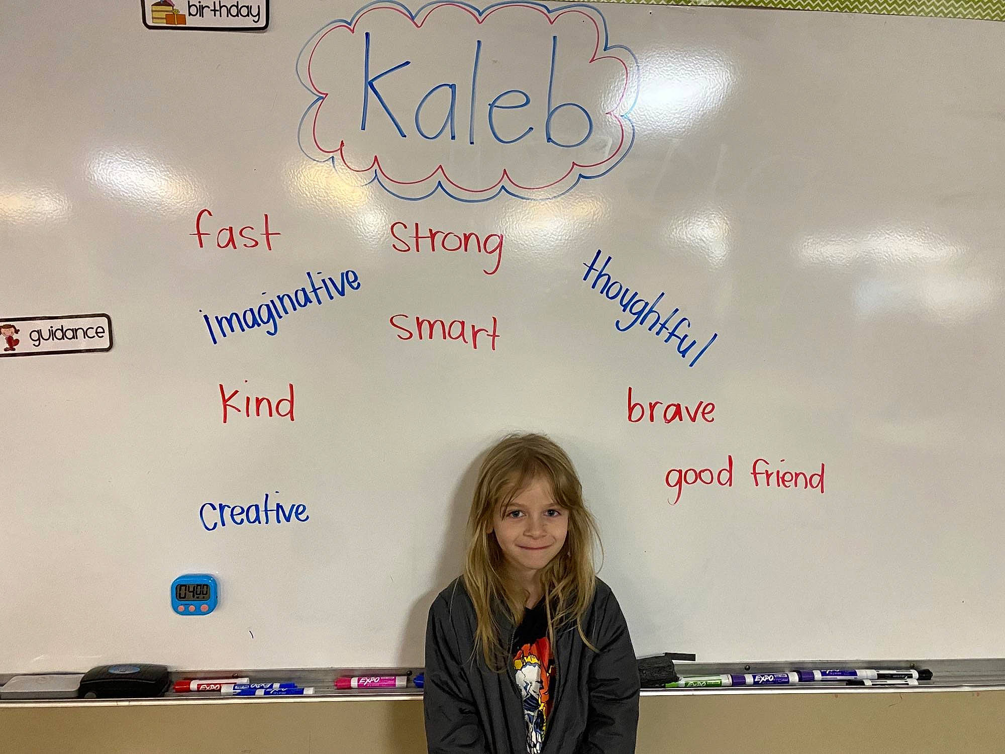 Kaleb joined the competition — help win amazing prizes! class, education, event, font, handwriting, hoodie, jacket, job, joy, office_supplies, person, presentation, room, smile, teacher, whiteboard, writing