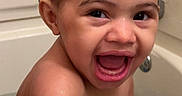 Royalty joined the competition — help win amazing prizes! baby, child, toddler, smiling, laughing, portrait, bathroom, bathtub, bath_time, wet, curly_hair, bare_shoulders, face, eyes, mouth, happy, indoor, close_up, water, family_photo