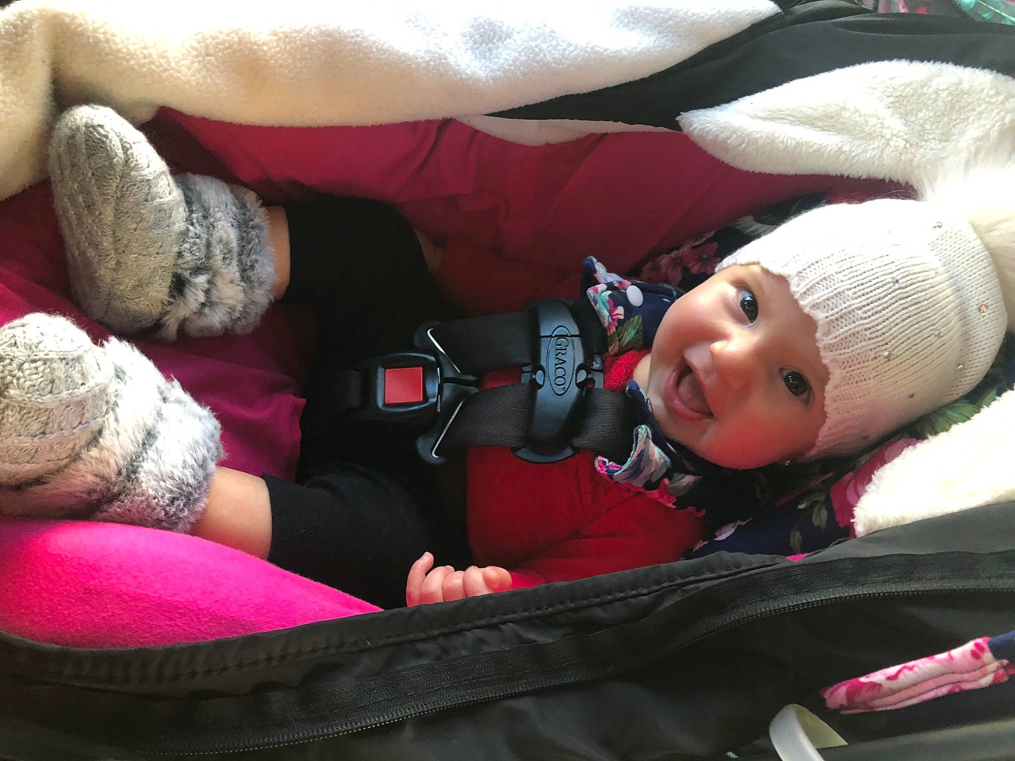 Madilyn joined the competition — help win amazing prizes! baby, baby_products, beanie, bracelet, carmine, comfort, glove, headwear, knit_cap, person, sock, wool, woolen, wrist