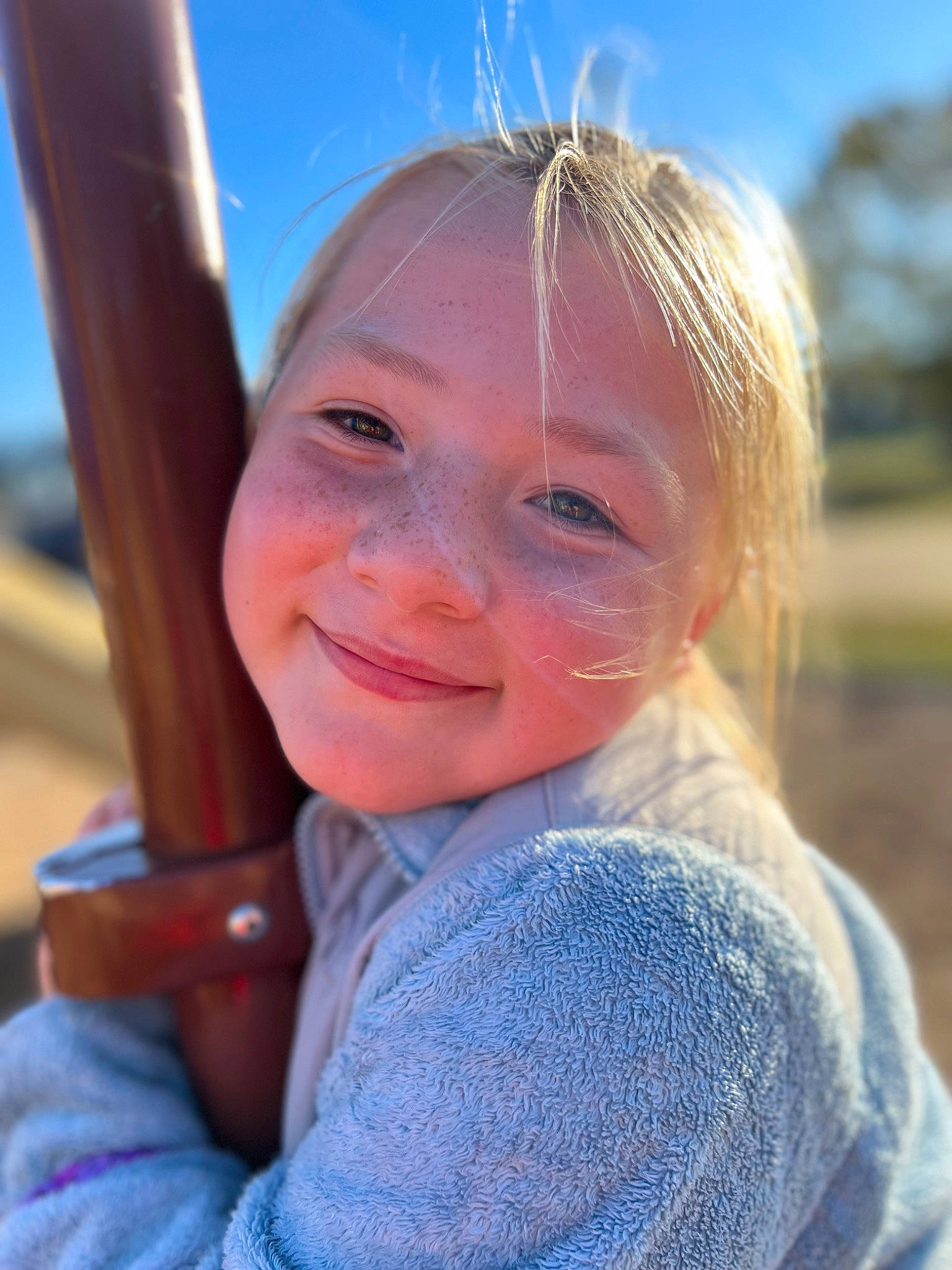 Gracelyn joined the competition — help win amazing prizes! azure, blond, child, chin, close_up, electric_blue, eye, face, fun, grass, happy, iris, joy, leisure, lip, person, skin, sky, smile, toddler