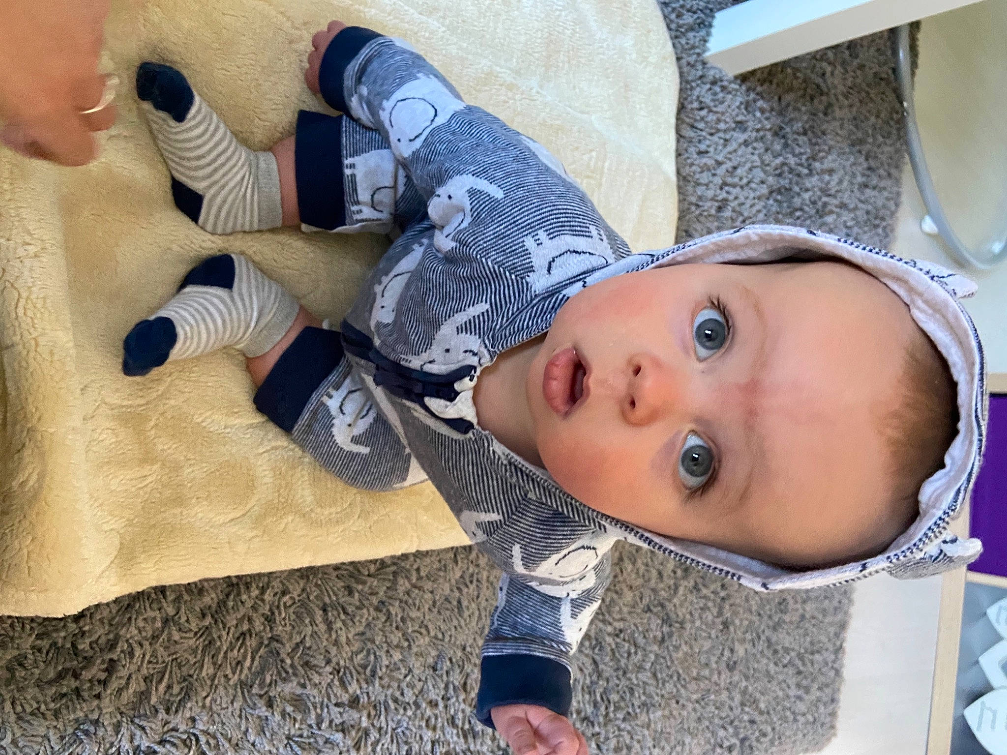 Joel joined the competition — help win amazing prizes! baby, baby_toddler_clothing, cheek, child, comfort, eye, eyelash, hand, linens, nose, pattern, person, selfie, sitting, skin, surprise, tableware, toddler, tree