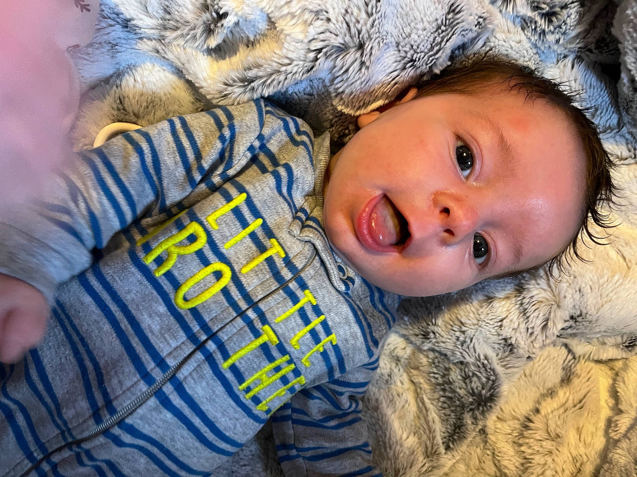 Ambrose is registered to the contest to win money with this photo: baby, child, comfort, eye, freezing, fun, fur, grass, happy, hat, iris, mammal, nose, people_in_nature, person, plant, skin, surprise, toddler, tree