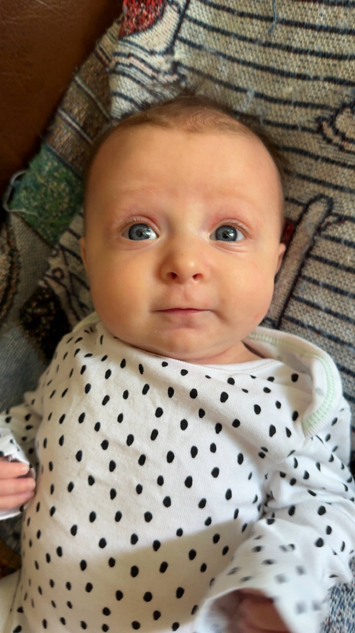 Morgan joined the competition — help win amazing prizes! baby, baby_products, baby_toddler_clothing, cheek, child, collar, day_dress, eyelash, face, linens, one_piece_garment, pattern, person, polka_dot, portrait_photography, skin, sleeve, textile, toddler, white