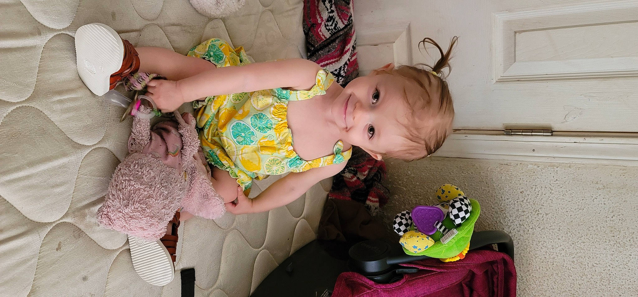 Avalon joined the competition — help win amazing prizes! baby, baby_products, baby_toddler_clothing, baby_toys, cheek, child, comfort, fun, green, happy, head, joy, lap, pattern, person, picture_frame, pink, room, sitting, skin