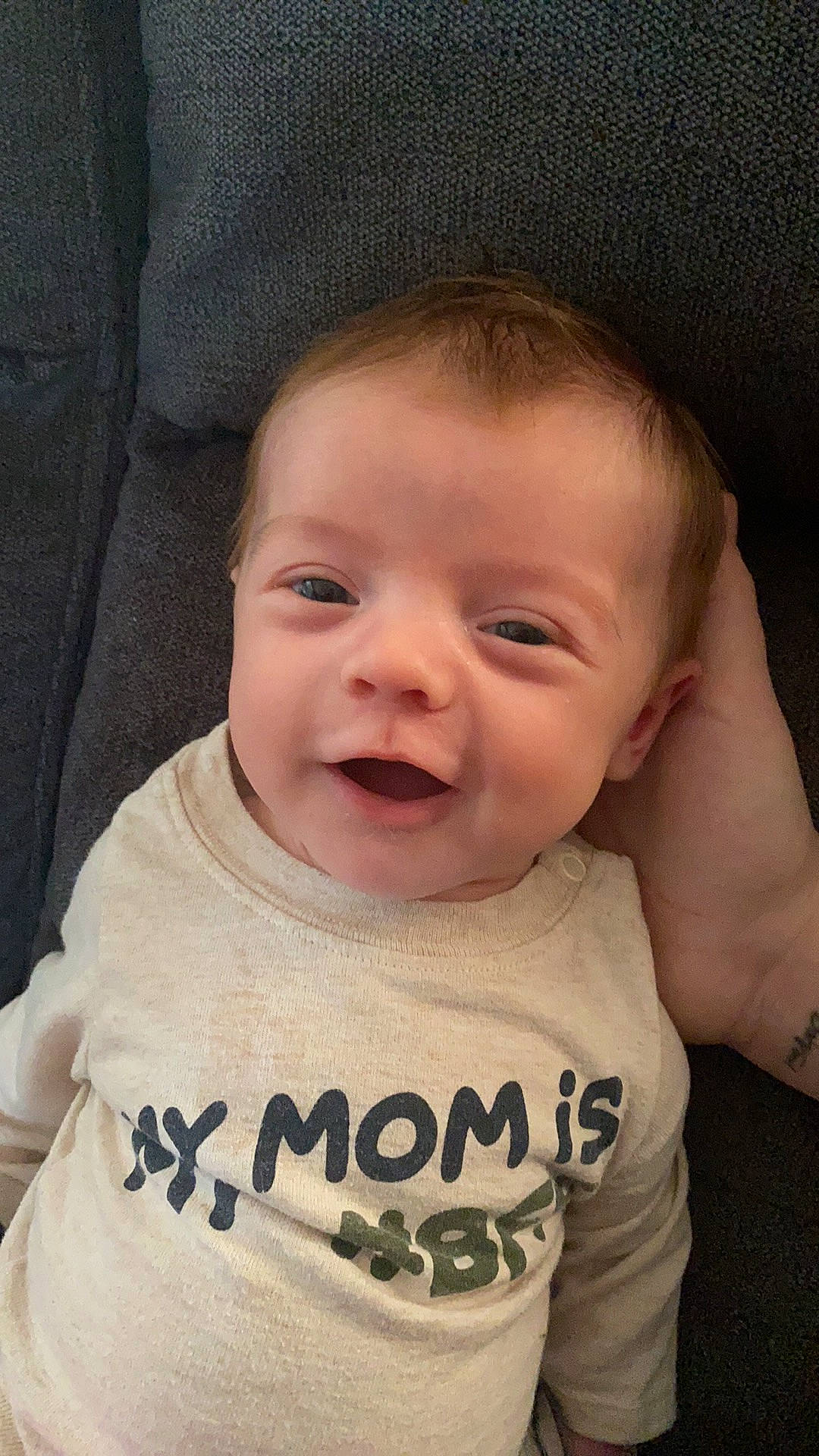 Oaklen is registered to the contest to win money with this photo: baby, baby_laughing, baby_making_funny_faces, baby_toddler_clothing, bracelet, cheek, child, ear, eyebrow, forehead, iris, laugh, lip, mouth, nose, organ, person, skin, sleeve, toddler