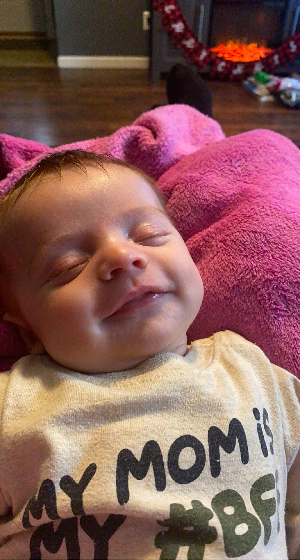 Oaklen is registered to the contest to win money with this photo: baby, baby_toddler_clothing, cheek, child, chin, eyebrow, facial_expression, forehead, human, lip, magenta, mouth, nose, person, pink, purple, skin, sleeve, toddler, tongue