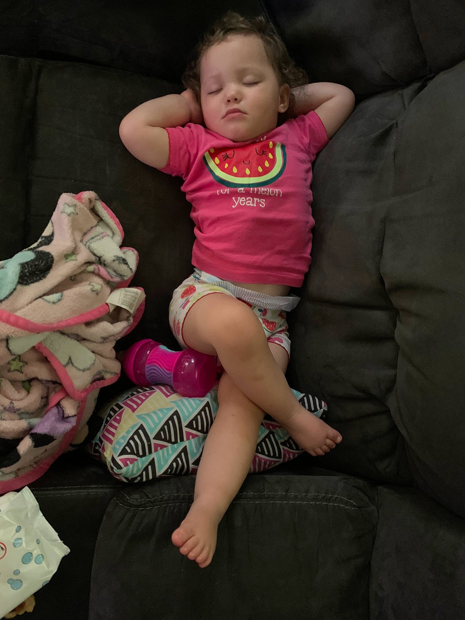 Nyomi is registered to the contest to win money with this photo: baby, baby_toddler_clothing, cheek, comfort, elbow, face, foot, happy, human_leg, knee, lap, leg, magenta, person, pink, shorts, sleeve, t_shirt, thigh, toddler