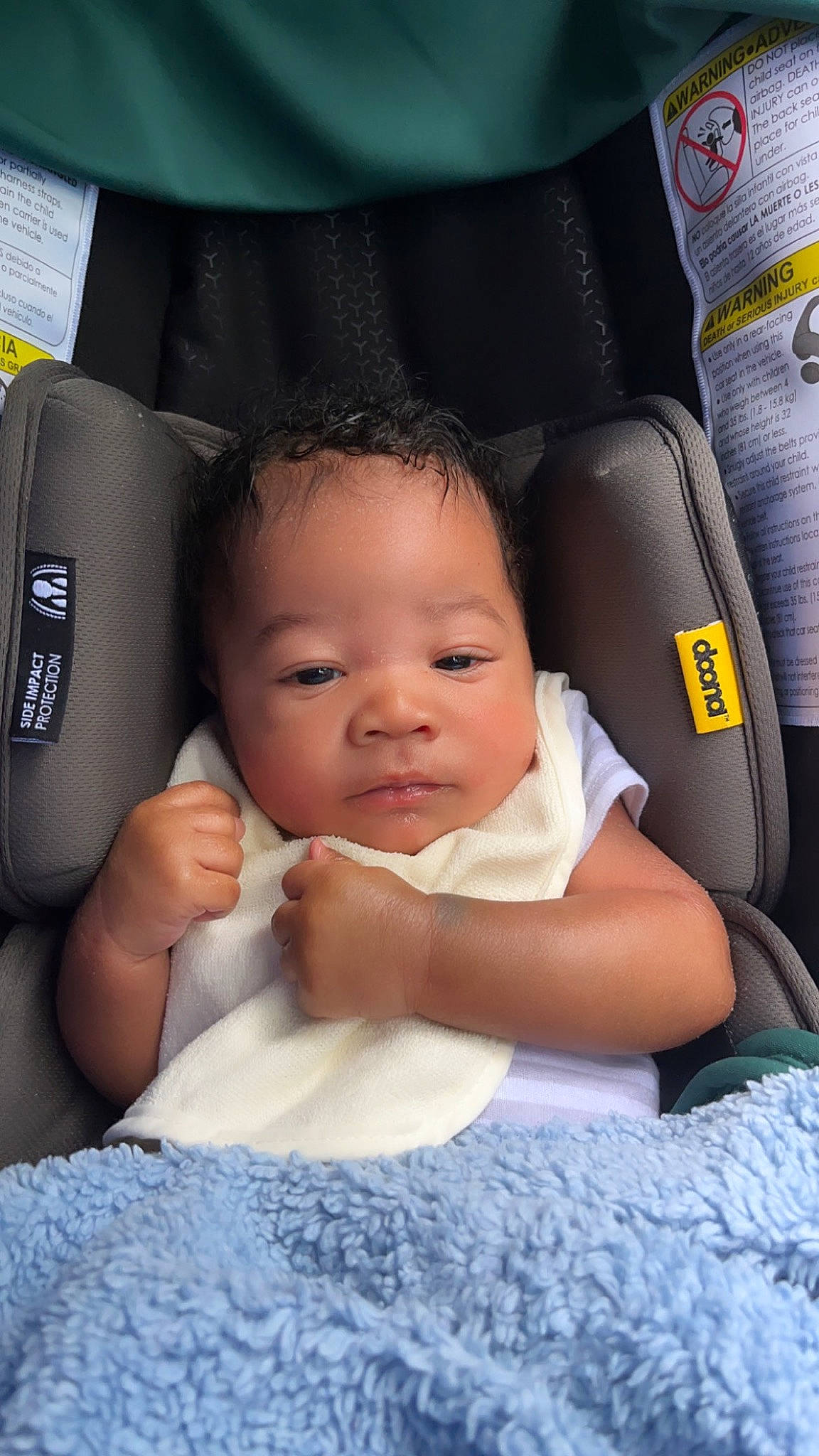 Dakari joined the competition — help win amazing prizes! auto_part, baby, baby_toddler_clothing, car_seat, car_seat_cover, cheek, child, chin, comfort, eyelash, facial_expression, finger, flash_photography, gesture, happy, person, product, skin, smile, thumb