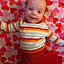 Quentin joined the competition — help win amazing prizes! adorable, baby, blanket, child, closeup, clothing, cute, eyes, face, happy, hearts_background, indoors, infant, lying_down, pattern, portrait, red_pants, rosy_cheeks, smile, striped_shirt