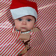 Armand participe au concours pour gagner de l'argent avec cette photo : baby, child, christmas, clothing, curious, cute, expression, face, festive, holiday, indoors, peeking, portrait, red, santa_hat, striped, tear, white, wrapping_paper, young