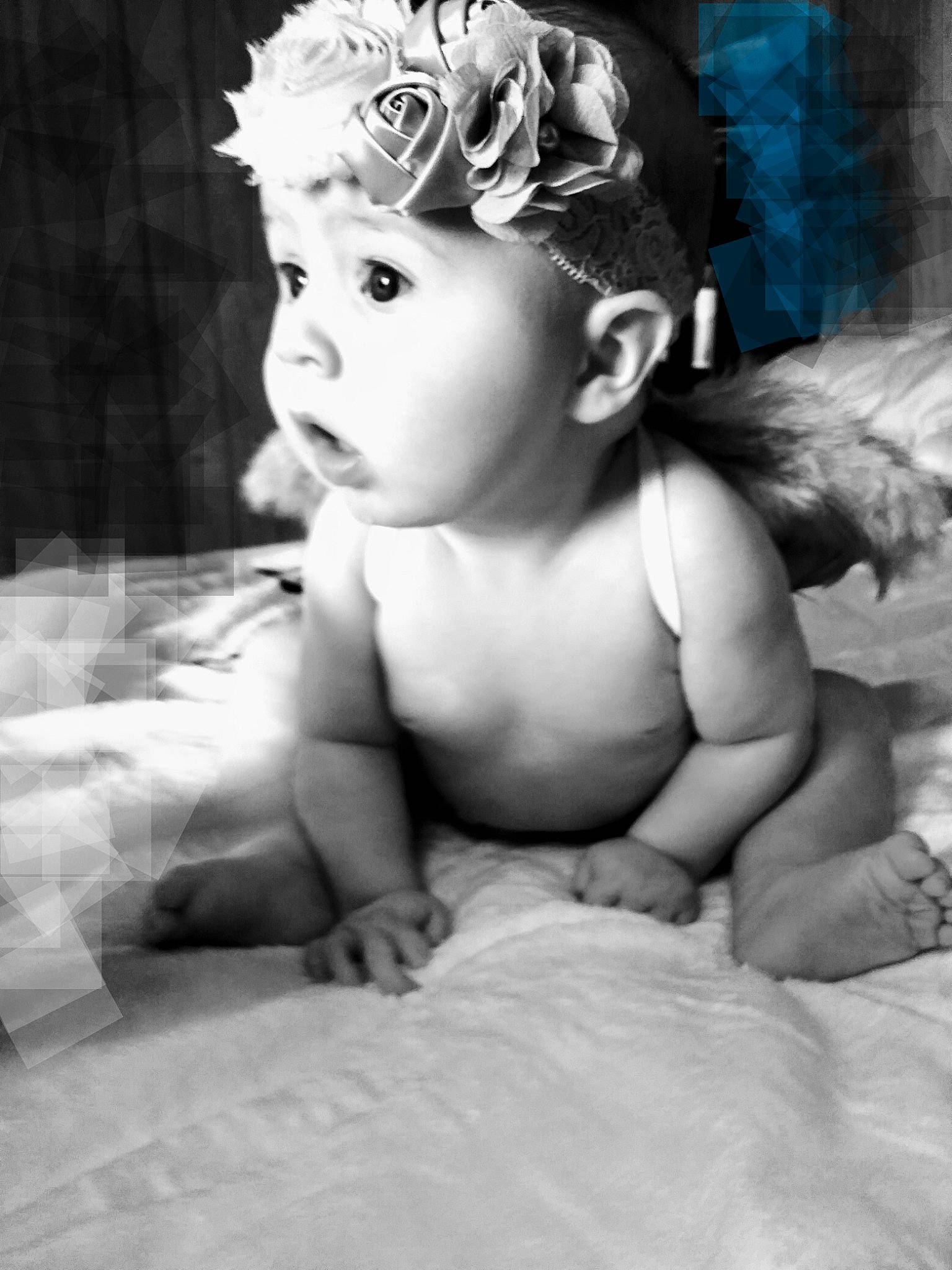 Harper joined the competition — help win amazing prizes! angel, baby, black_and_white, child, child_model, fictional_character, hair_accessory, headband, headgear, headpiece, monochrome, monochrome_photography, person, photograph, photography, smile, stock_photography, toddler