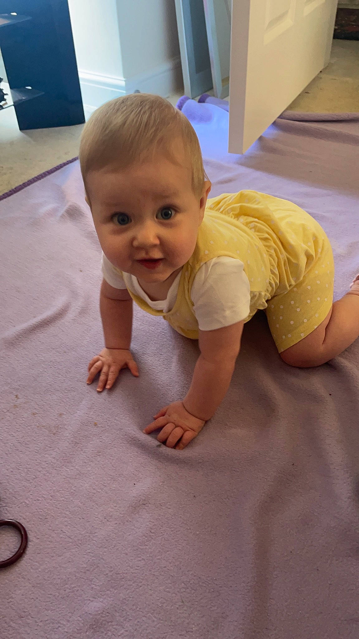 Nova-quinn is registered to the contest to win money with this photo: baby, baby_toddler_clothing, cheek, chin, comfort, crawling, eye, finger, floor, flooring, hair, hand, head, joint, mouth, nose, person, skin, smile, toddler