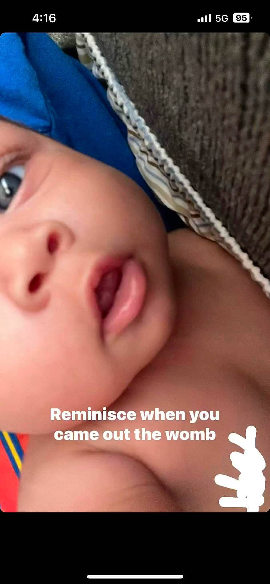 Lailo'Nie is registered to the contest to win money with this photo: arm, baby, blue, cheek, chin, eyebrow, eyelash, forehead, gesture, hand, head, jaw, lip, mouth, muscle, neck, nose, organ, person, skin