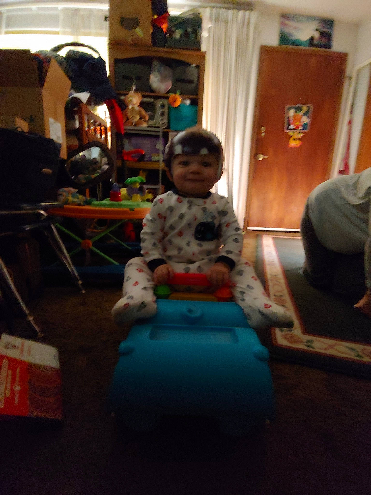 Brantlee joined the competition — help win amazing prizes! blue, child, day, fun, furniture, girl, indoor_games_and_sports, joy, leisure, person, play, product, recreation, room, sitting, snapshot, toddler