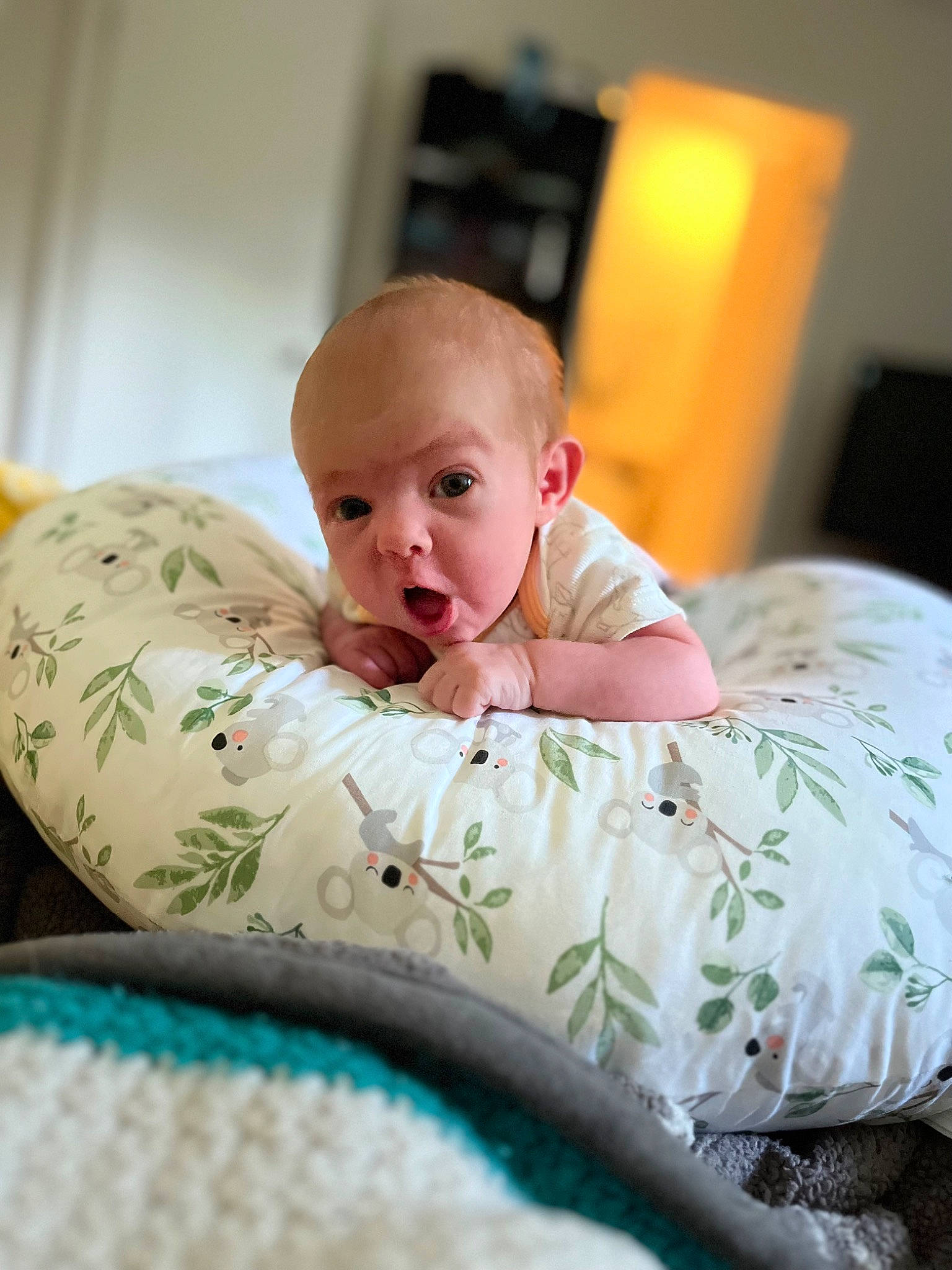 Holly joined the competition — help win amazing prizes! baby, baby_safety, baby_sleeping, baby_toddler_clothing, bed, bed_sheet, bedding, bedroom, bedtime, blanket, child, comfort, flooring, linens, pattern, person, portrait_photography, room, sitting, surprise