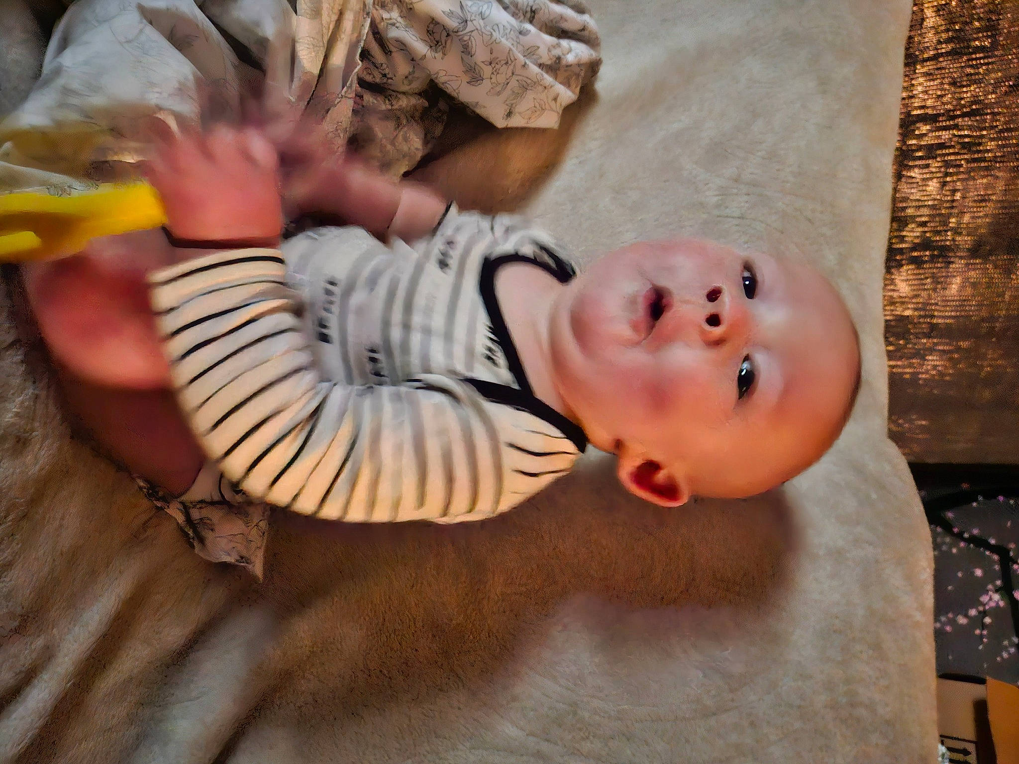 Ryder is registered to the contest to win money with this photo: baby, baby_toddler_clothing, cheek, child, comfort, eye, flooring, foot, fun, happy, human_body, mammal, mouth, nose, orange, person, skin, smile, toddler, tree