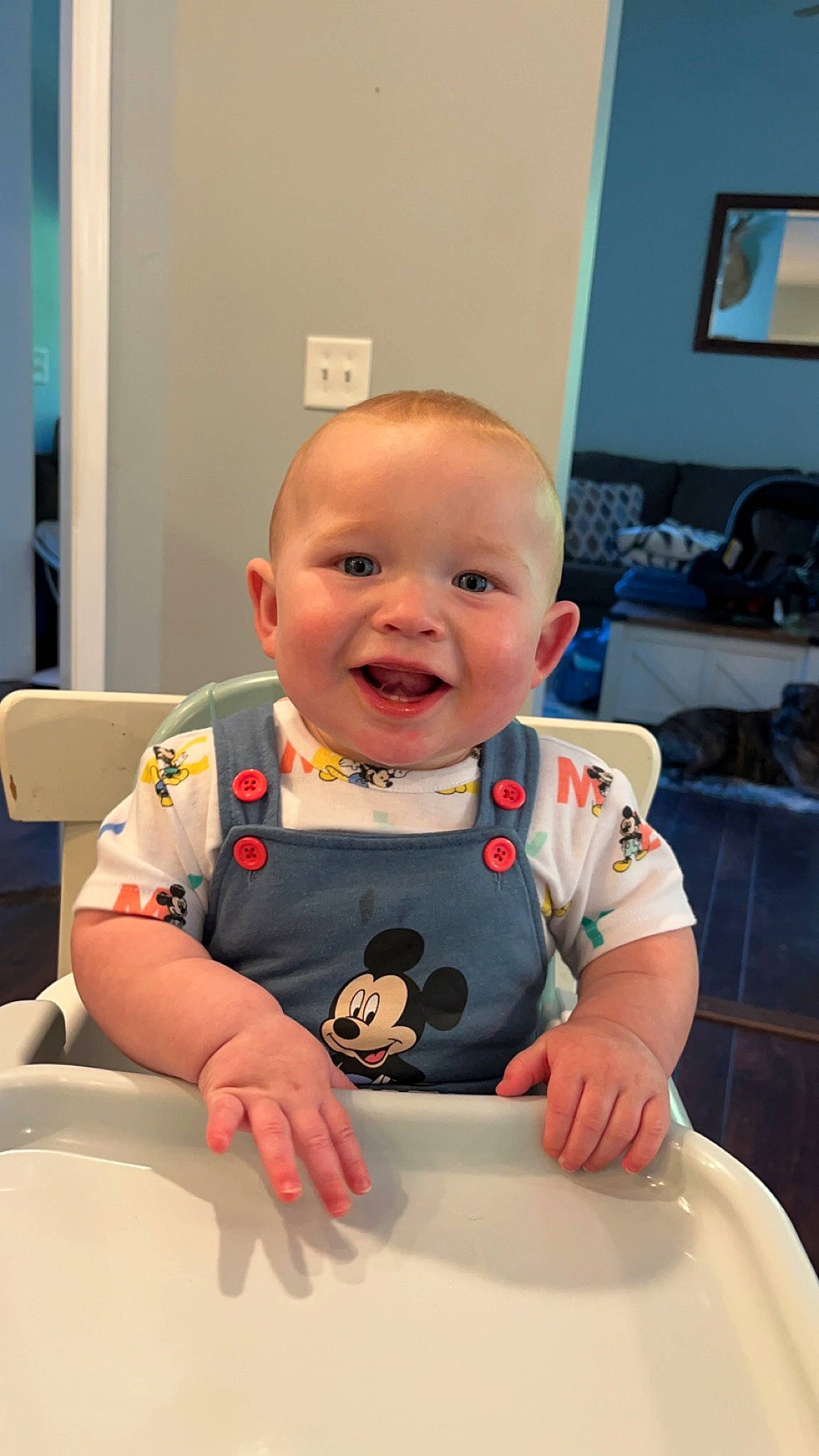 Ryder joined the competition — help win amazing prizes! baby, baby_toddler_clothing, chair, cheek, child, flooring, fun, happy, joy, person, picture_frame, room, sitting, sleeve, smile, standing, t_shirt, toddler