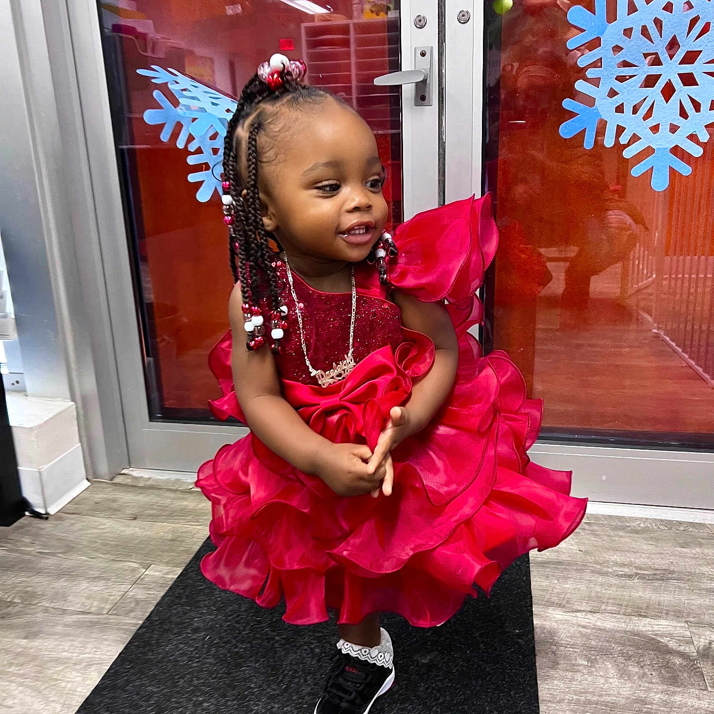 Daeleigh joined the competition — help win amazing prizes! accessories, child, clothing, door, dress, face, female, footwear, girl, hair, head, jewelry, necklace, person, photography, portrait, shoe, sitting, sleeve, standing
