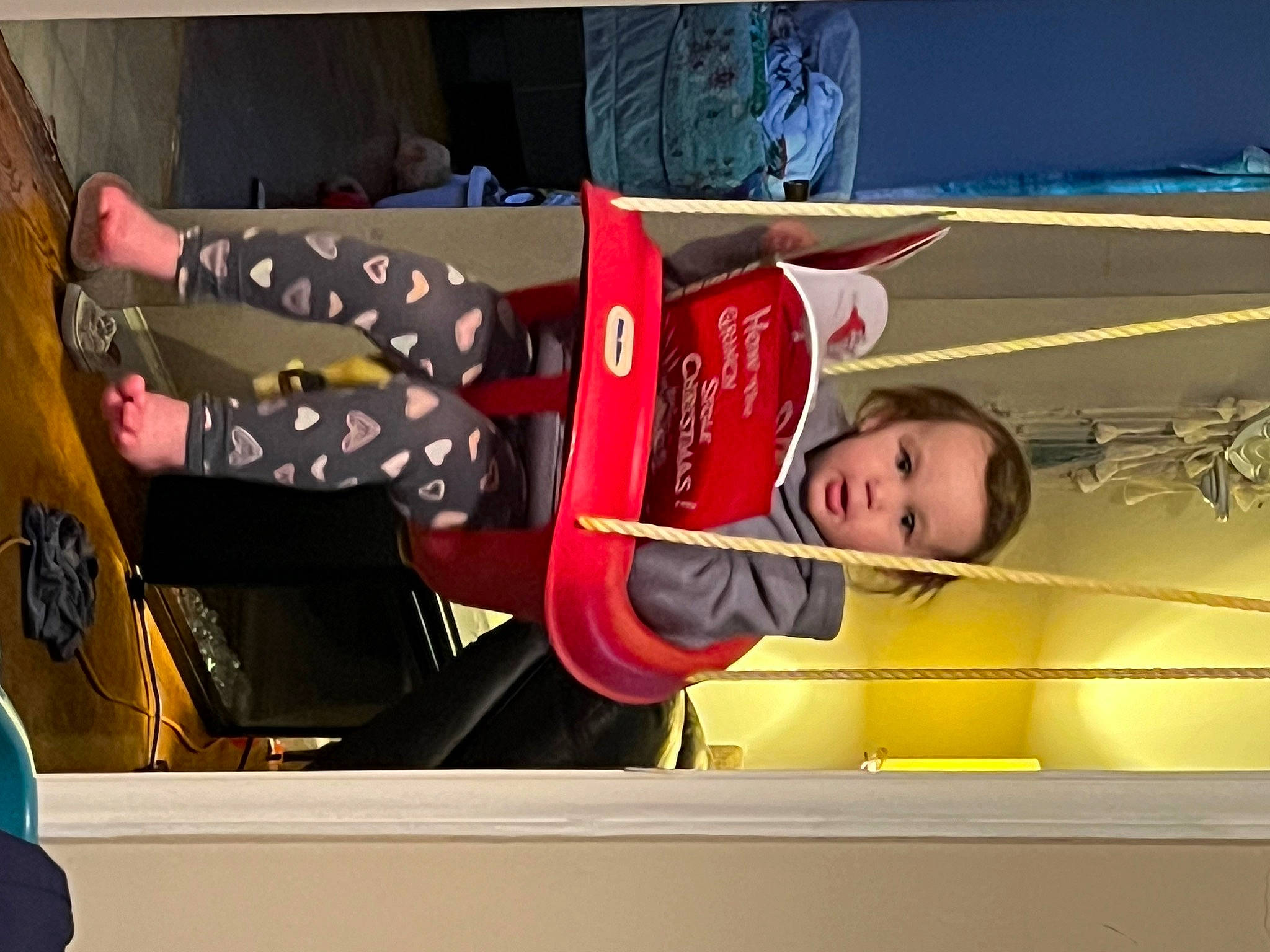 Ada is registered to the contest to win money with this photo: carmine, event, flag, fun, person, room, toddler