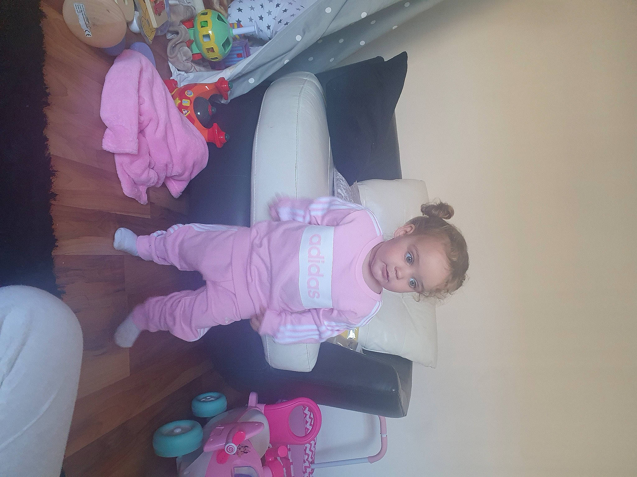 Faye is registered to the contest to win money with this photo: baby, baby_products, baby_toddler_clothing, baby_toys, beauty, child, comfort, fun, linens, magenta, person, pink, plastic, purple, room, sock, toddler