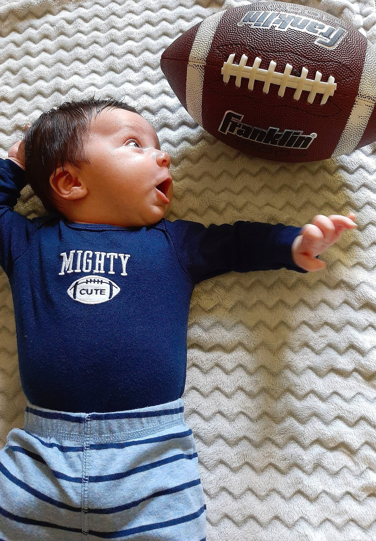 Aston joined the competition — help win amazing prizes! baby, baby_toddler_clothing, ball, baseball, baseball_equipment, baseball_glove, cap, cool, finger, glove, hand, hat, headgear, outerwear, person, sleeve, sports_equipment, sports_gear, t_shirt, toddler