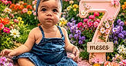 Eliana is registered to the contest to win money with this photo: baby, baby_photography, bow, child, colorful, denim_dress, floral_background, flower_garden, flowers, garden, headband, infant, milestone, number_seven, outdoor, pink_blanket, portrait, seven_months, sitting, smiling