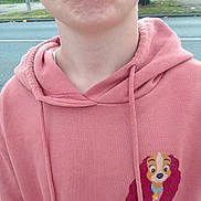 Djessy participe au concours pour gagner de l'argent avec cette photo : child, tongue, hoodie, pink_clothing, cartoon_patch, outdoor, road, greenery, playful, face, neck, casual_wear, person, skin, expression, sore, young, hood, clothing, daylight