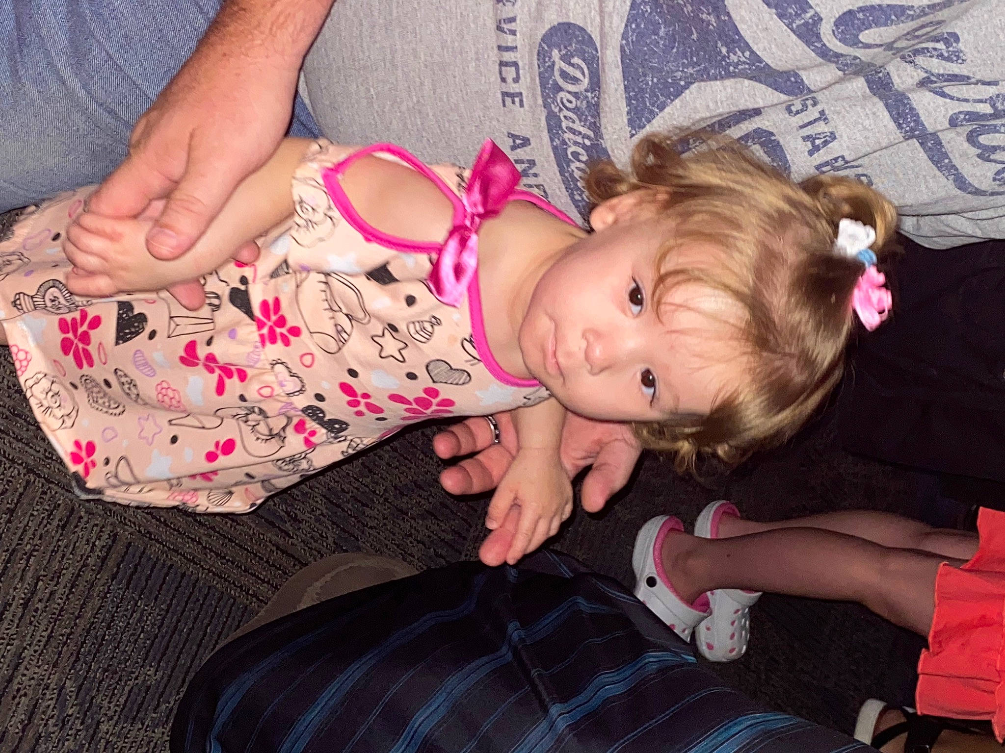 Olivia is registered to the contest to win money with this photo: baby, baby_toddler_clothing, cheek, child, dress, eye, face, finger, fun, hand, happy, head, human_body, iris, leg, person, pink, plaid, skin, tartan