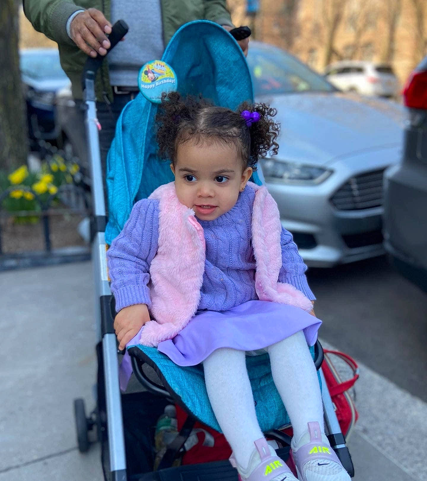 Layla joined the competition — help win amazing prizes! automotive_design, baby_carriage, blue, car, child, electric_blue, fun, happy, leisure, magenta, motor_vehicle, person, personal_luxury_car, recreation, sneakers, street_fashion, tire, toddler, vehicle, vehicle_door