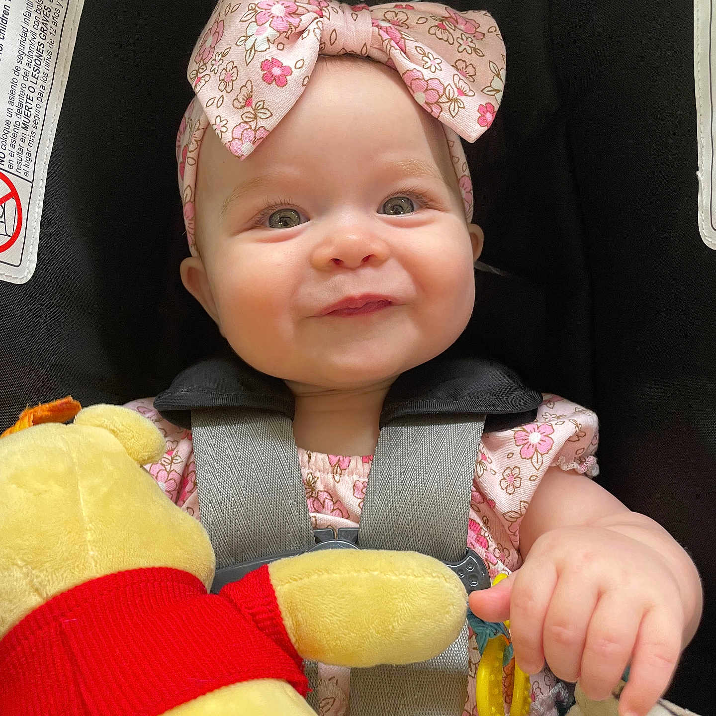 Sofia is registered to the contest to win money with this photo: accessories, baby, bodypart, bonnet, car, clothing, cushion, face, finger, hand, happy, hat, head, homedecor, person, photography, portrait, toy, transportation, vehicle